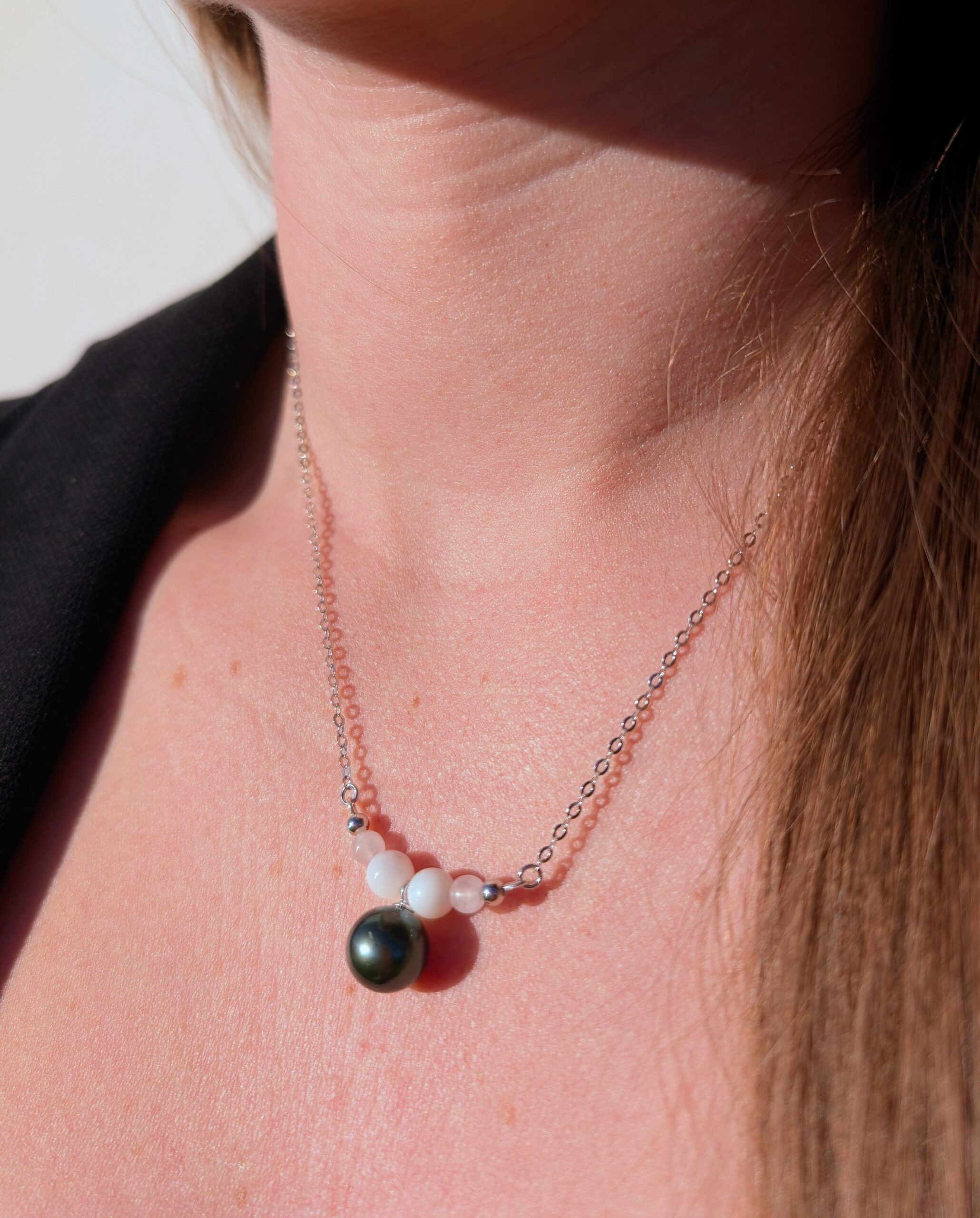 Collier – Perle de Tahiti, nacre et quartz rose – Image 2