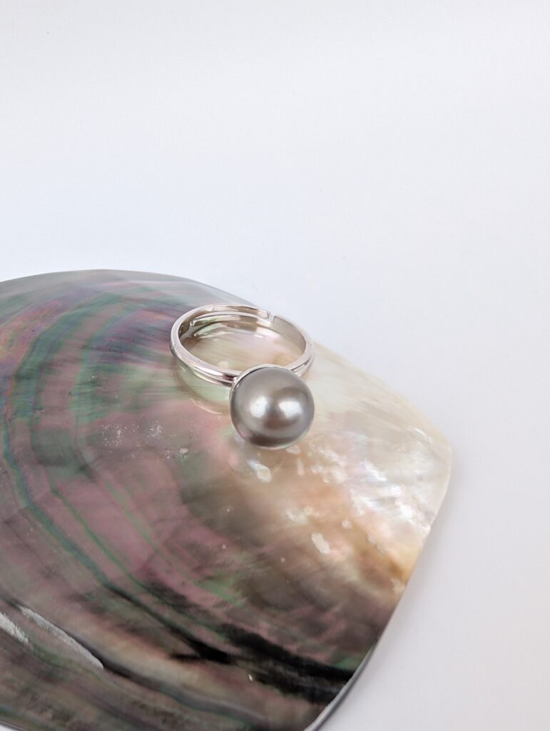 Bague argent rhodié – Perle de Tahiti ronde