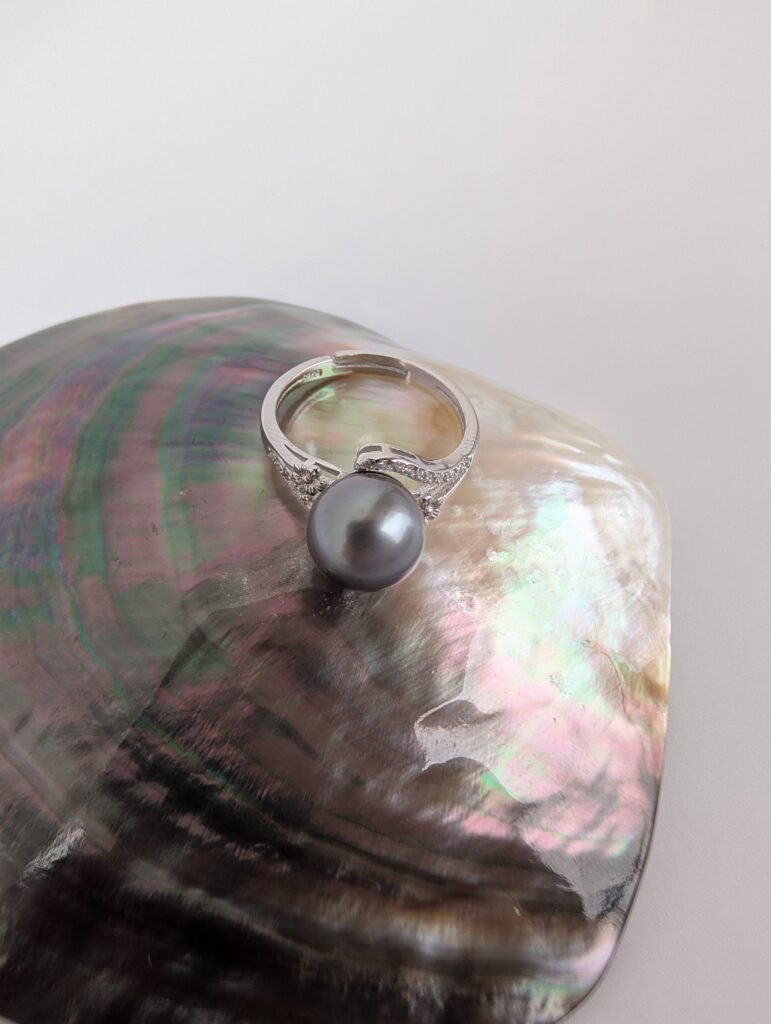 Bague argent rhodié – Perle de Tahiti ronde